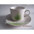 Haonai exportiert grünes Gras Abziehbild Keramik Tasse und Untertasse